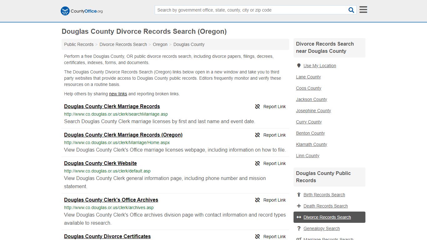 Douglas County Divorce Records Search (Oregon) - County Office