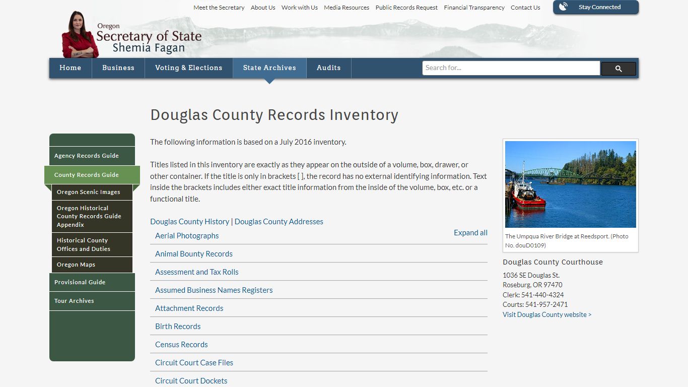 State of Oregon: County Records Guide - Douglas County Records Inventory